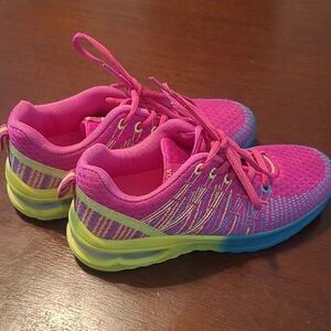 Omega Pink and Yellow Athletic Shoes with Cushioned Sole